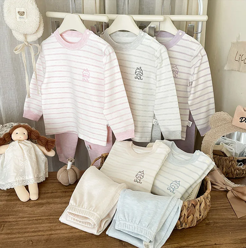 MILANCEL New Autumn Kids Pajamas Set 2-9T Cute Leisure Children Stripe Household Clothes Korean Loose Girls Loungewear 2PCS