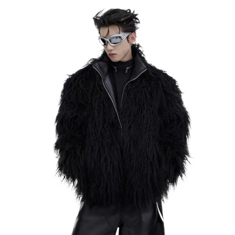 

Men's Winter Warm Faux Fur Jacket Fashion Lexury Fur Overcoat For Male Elegant Thick Thermal Outerwear