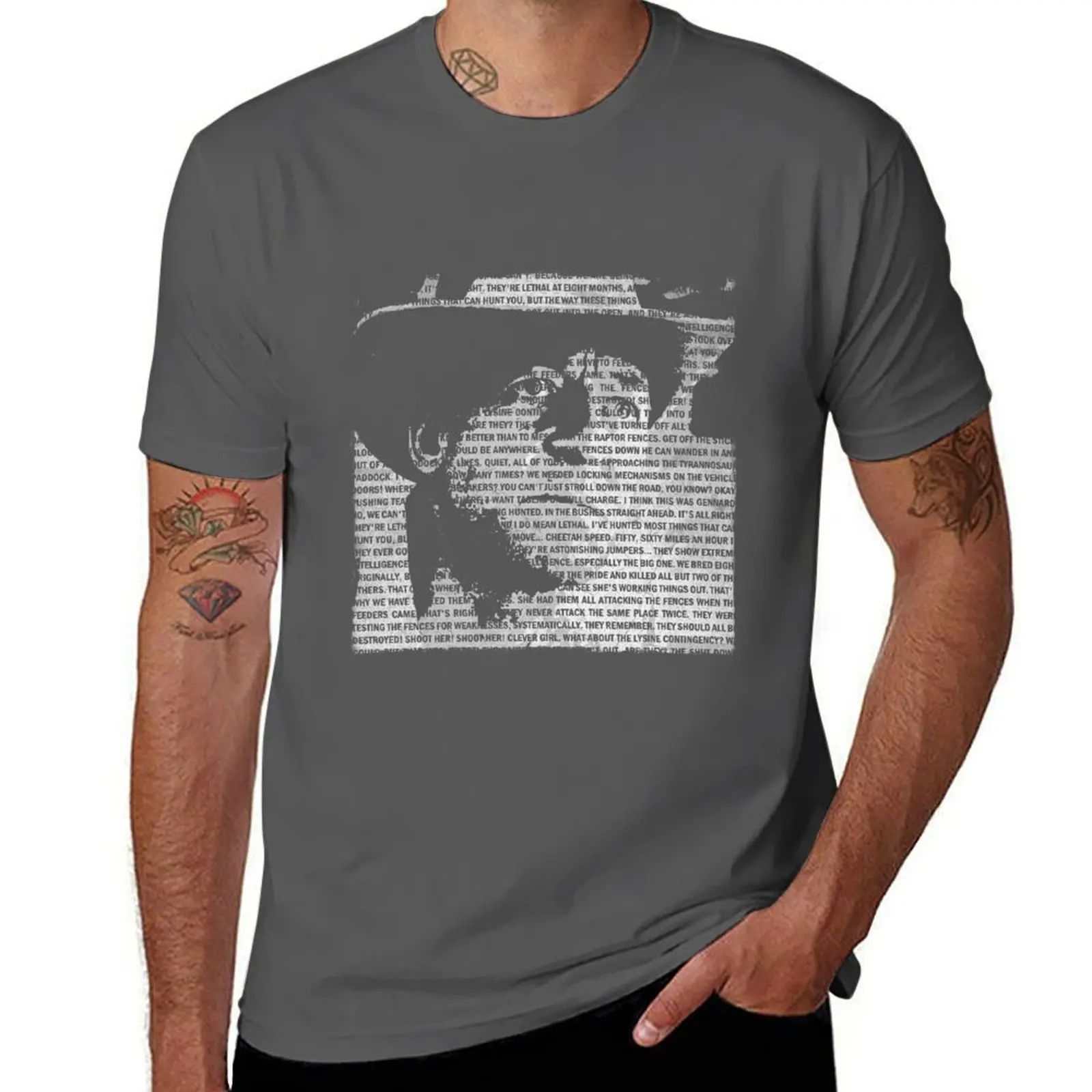 

Jurassic Park - Robert Muldoon - Faded Print With Quotes T-Shirt anime figures blanks fruit of the loom mens t shirts