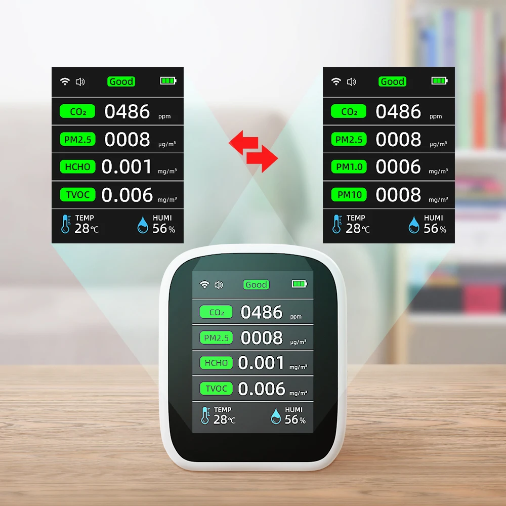 8 w 1 Tuya Wifi Miernik jakości powietrza PM1.0 PM2.5 PM10 CO2 TVOC HCHO Tester temperatury i wilgotności Przenośny detektor dwutlenku węgla