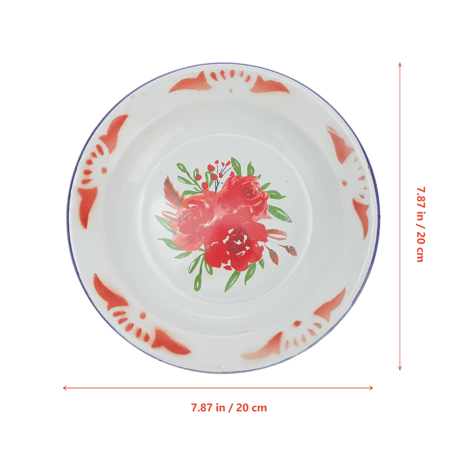 

Chinese Style Enamelware Plate Red Flower Elegant Tableware Food Container Fruit Snack Serving Dish