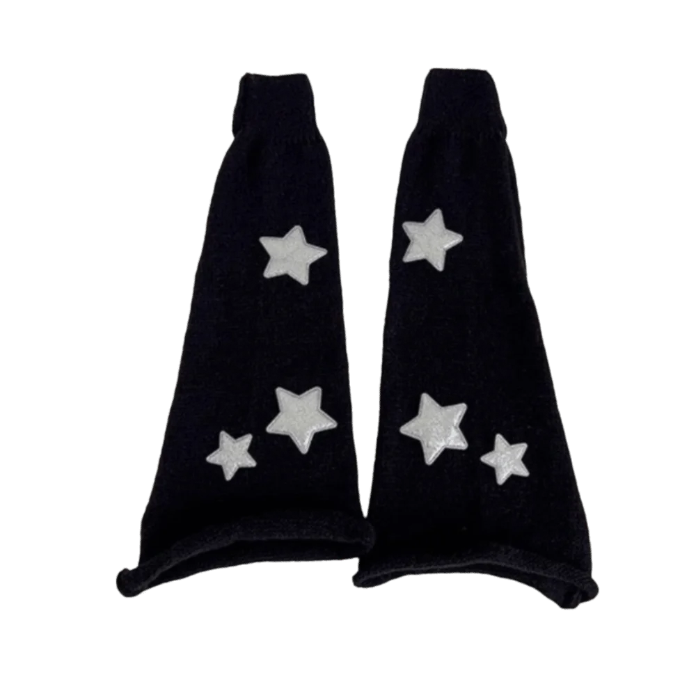 Punk Gothic Y2K Leg Warmers Knitted Star Pattern Thigh High Socks Loose Fit Striped Leg Covers Streetwear
