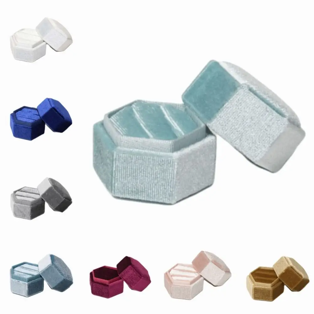 Praktische Samt-Schmuckschatulle im Hexagon-Design, elegante Schmuckvitrine mit doppeltem Fach, weiche, hochwertige Schmuckaufbewahrungsbox, Geschenk – Detail 2