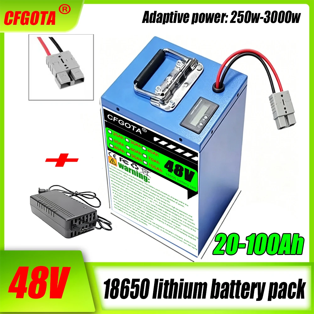 

48V 20-100Ah 30A BMS Lithium Battery Pack 350W 500W 750W 3000W Motor 18650 Cell For Electric Scooter/Bicycle/Portable Power