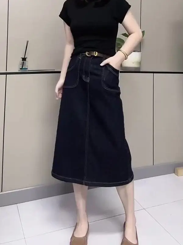 

Faionable High Waist A-Line Denim Skirt Women's Autumn New Sle Casual Cotton Leisure ket Design Commute Suitable