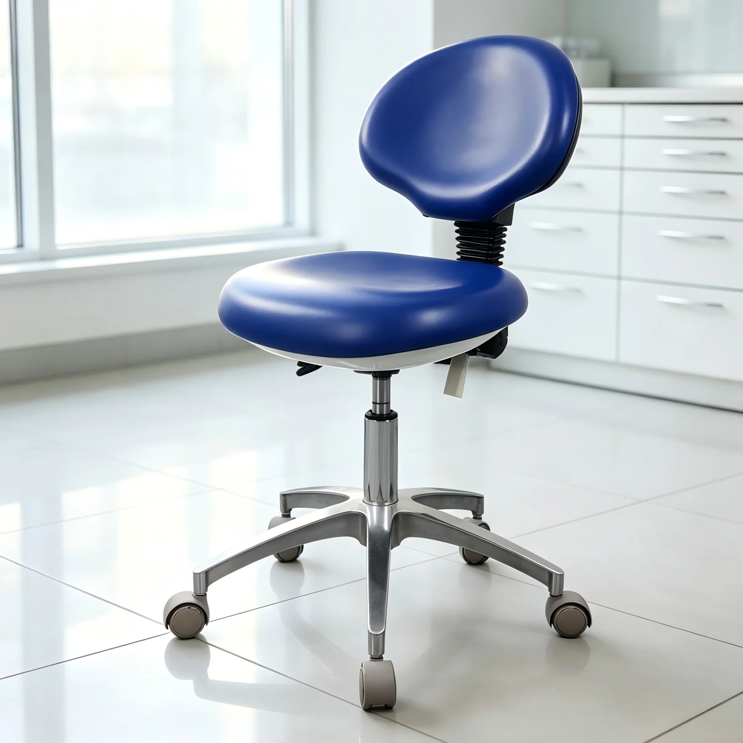 Stool Ergonomic Dynamic Backrest Medical-Grade PU Leather Seamless Molded for Clinic Hospital Sterile Environment