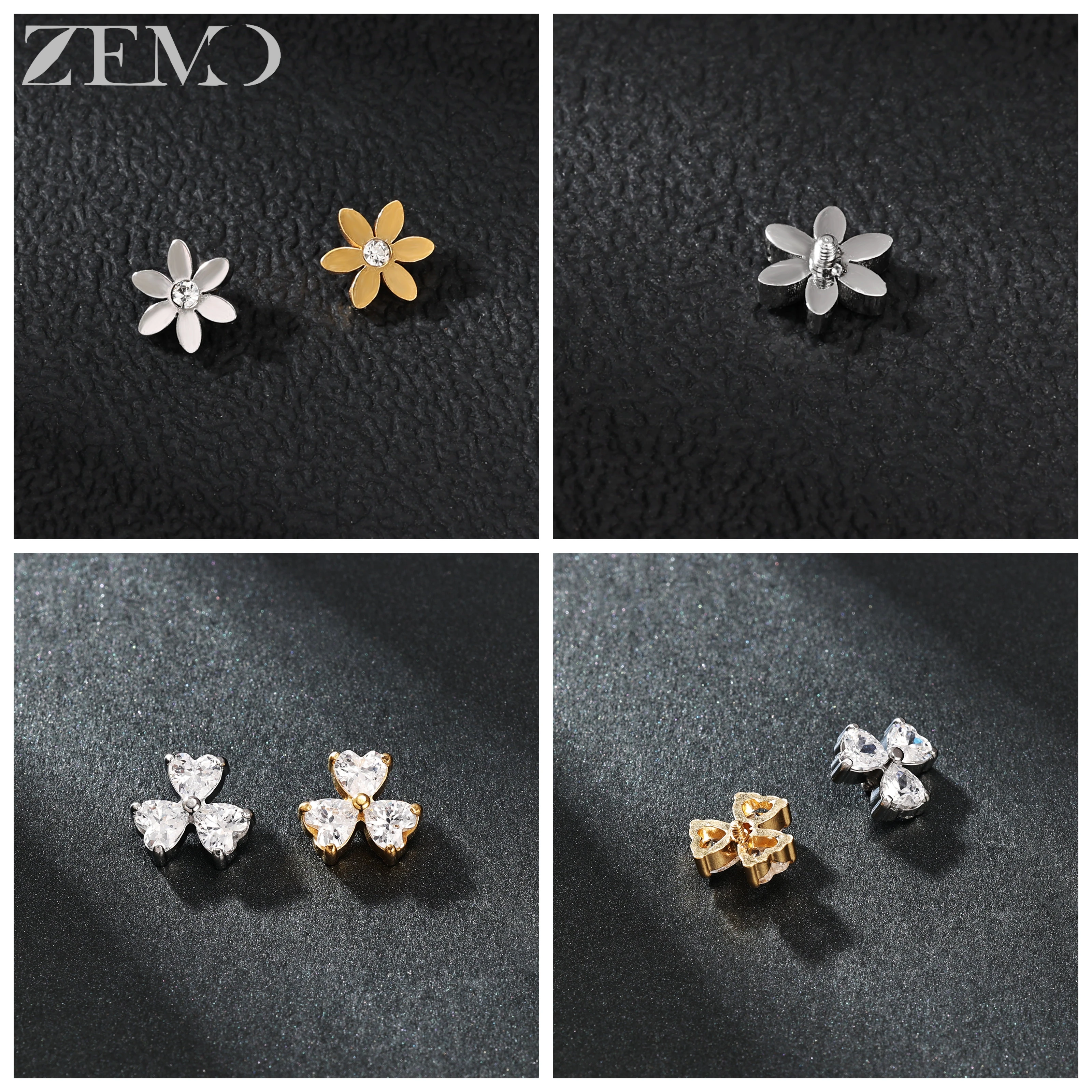 ZEMO 1 PC 16G Edelstahl Dermal Anchor Tops Frauen Männer CZ Kristall Micro Dermal Piercing 2 Farbe Haut Taucher Piercings Schmuck – Detail 6