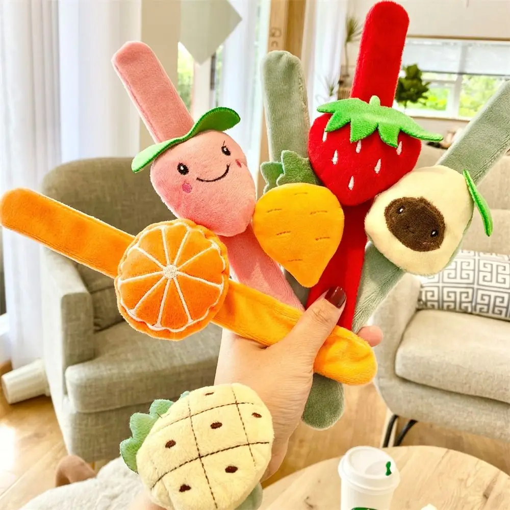 Fruit Plush Clap Circle Toys Strawberry Pineapple Plush Slap Bracelet Orange Wrist Decoration Hand Clap Ring Kids Gifts