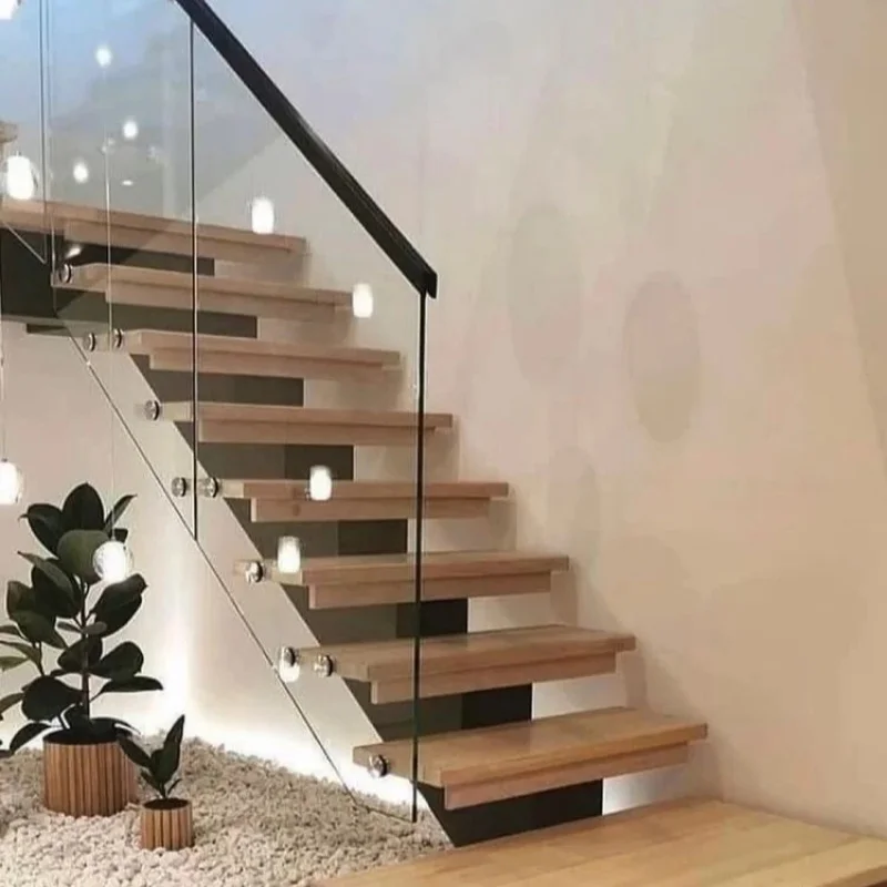 custom.Middle Beam Straight Stairs Carbon Steel Mono Stringer Staircase Fabricated Steel Escalier Apartment