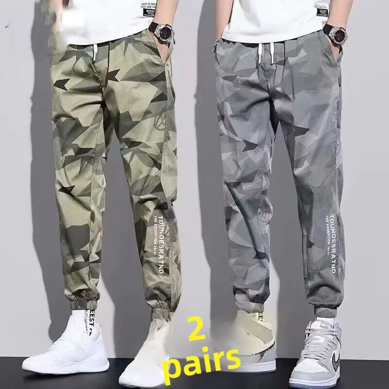 

Мужские летние тонкие камуфляжные повседневные брюки свободного кроя, укороченные спортивные брюки, модные дышащие рабочие брюки свободного кроя