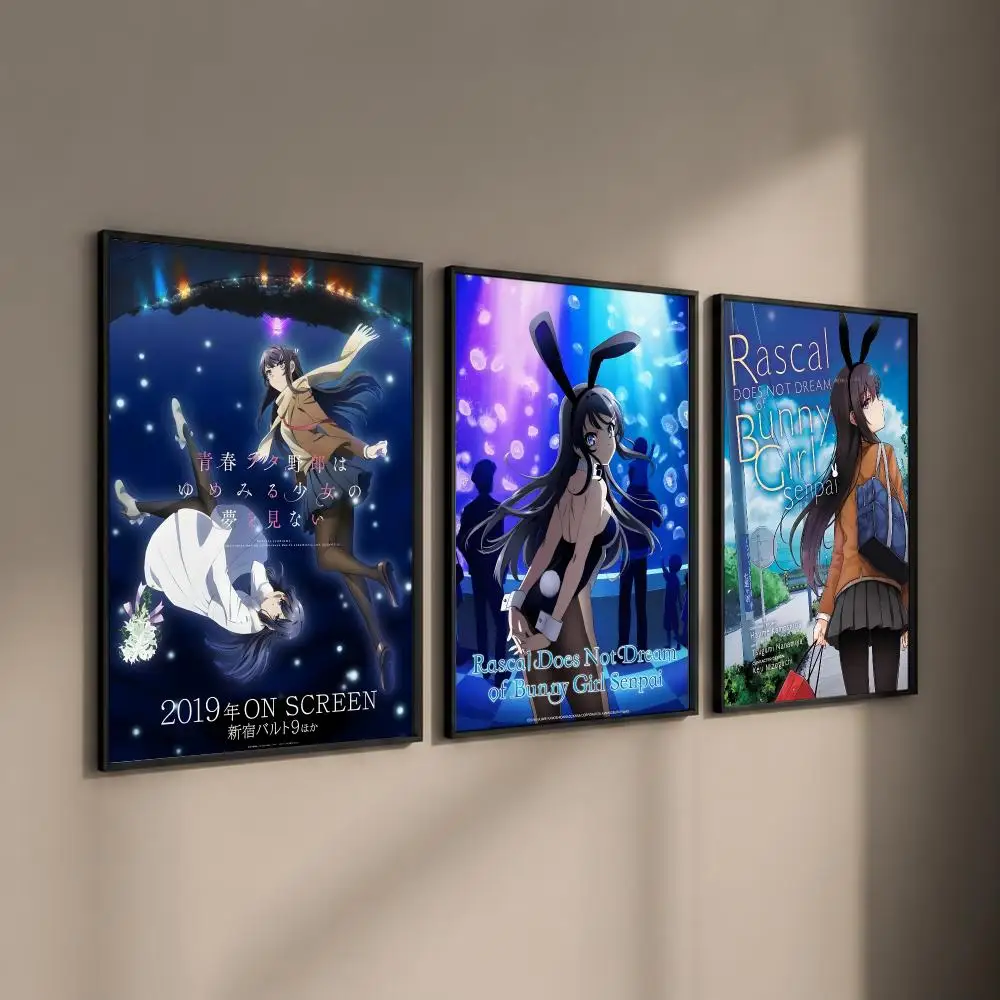 Anime Rascal Does Not Dream of Bunny Girl Senpai Poster Self-adhesive Art Waterproof Paper Sticker House Bar Room Wall Decor