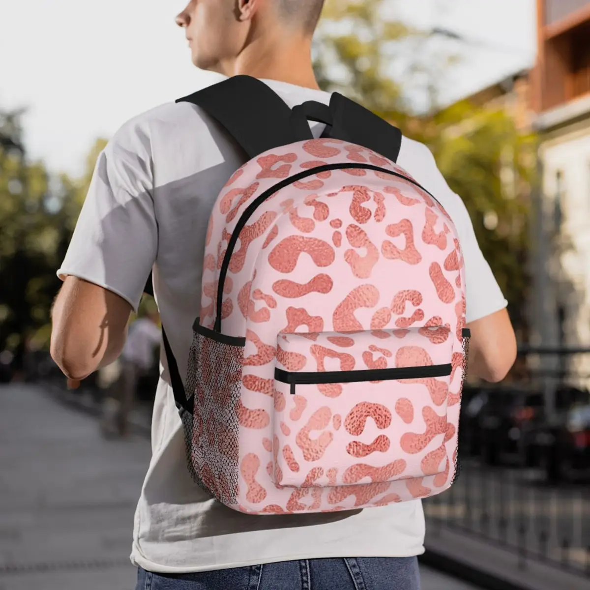 

Rose Gold Glitter Leopard Print Pattern Backpack Daypack Large Capacity Boys Girls BookBag School Bag Shoulder Bag for Men Women