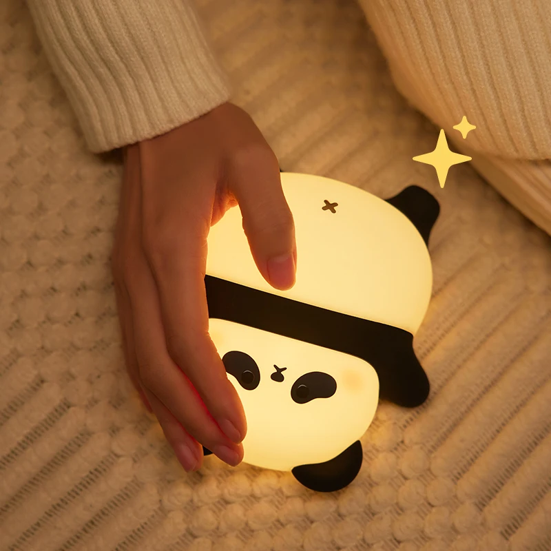 Lindo Panda luz de noche LED de silicona, lámpara de noche con temporizador táctil, carga USB, decoración de dormitorio, regalo de cumpleaños para