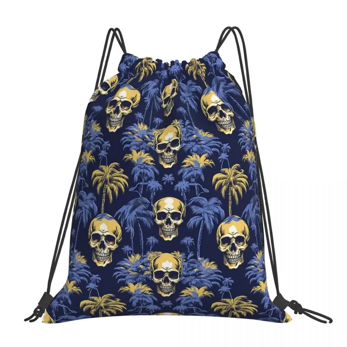 Skull Palms Backpacks Fashion Portable Drawstring Bags Drawstring Bundle Pocket Shoes Bag BookBag For Travel Students