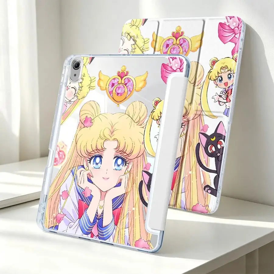 Sailormoon Girl With Pen Slot Cover Tablet Case For iPad 9th Pro 13 2025 2026 11th 12th 10th Gen Air 8 M2 M3 3 Mini 7 6 5