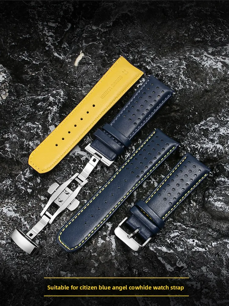 Correa de cuero genuino para reloj Citizen Blue Angel Eco-Drive At8020 Jy8078 Eagle in The Air, correa de 22Mm y 23Mm con lazo para hombre