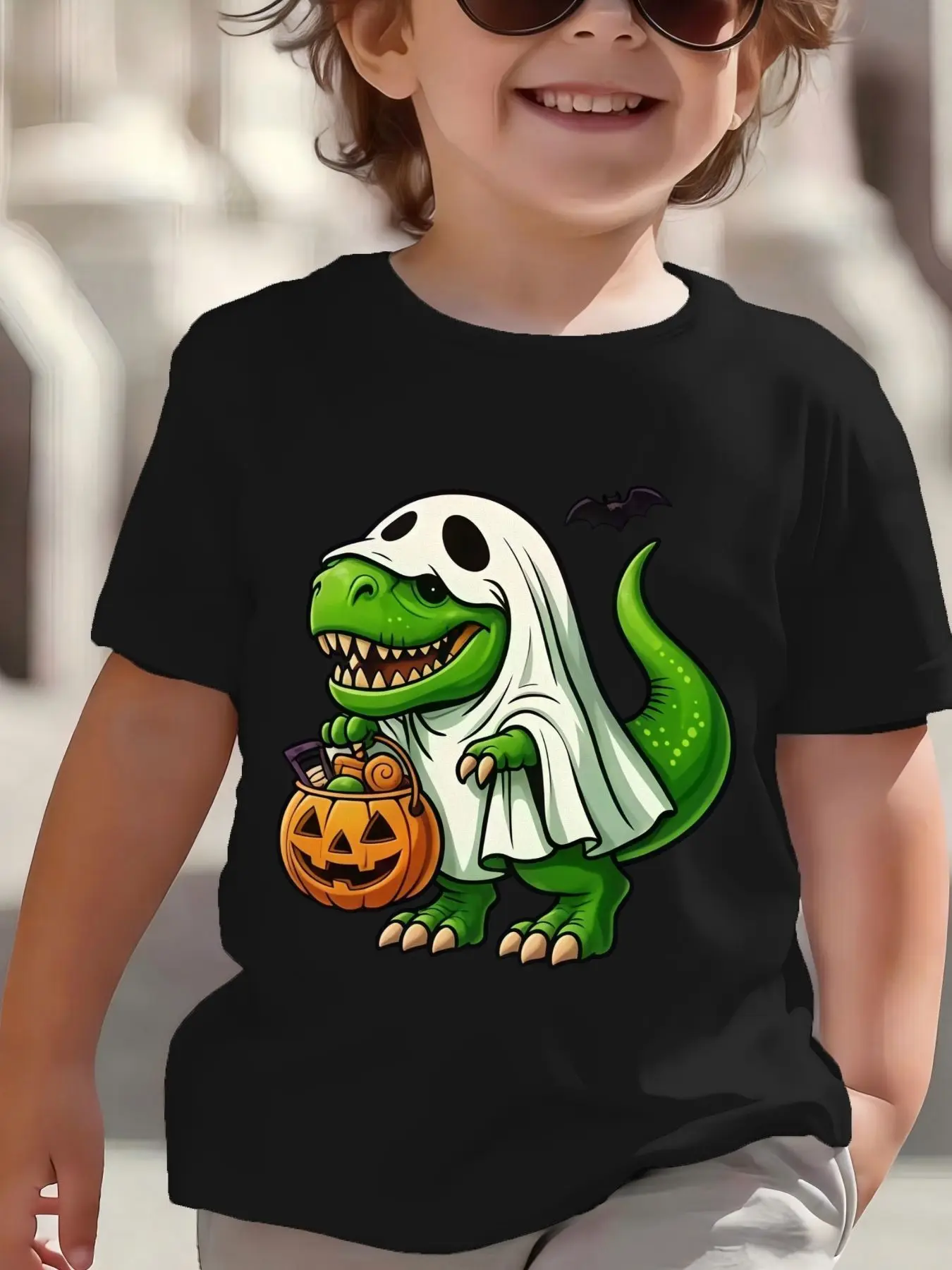 Kids Boys Girls Family Matching T Shirt Ghost Dinosaur Halloween Print Short Sleeve Crew Neck Soft Casual Parent Child Party Tee
