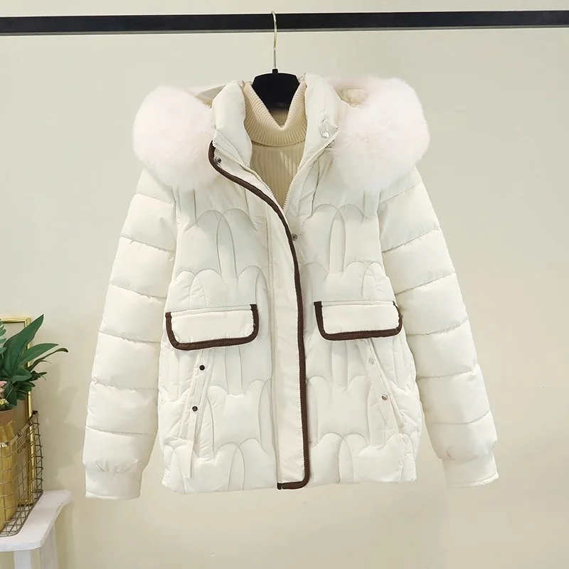 Roze dons katoenen jas voor dames winter 2025, trendy nieuwe losse en dikke korte stijl kapmantel parka warme bovenkleding w1808