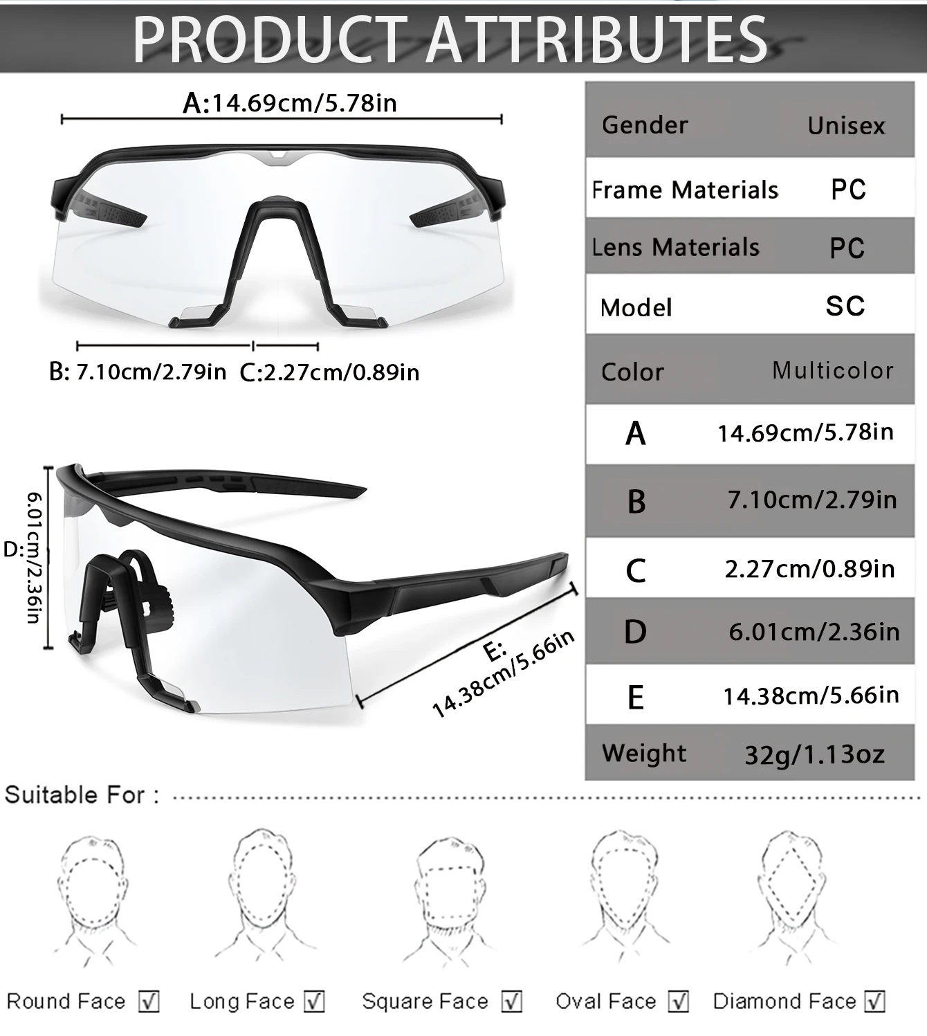 Mode Photochrome Sonnenbrille für Männer Frauen Outdoor Mtb Fahrrad Radfahren Laufen Brillen Winddichte Brille Oversize Shades – Detail 2