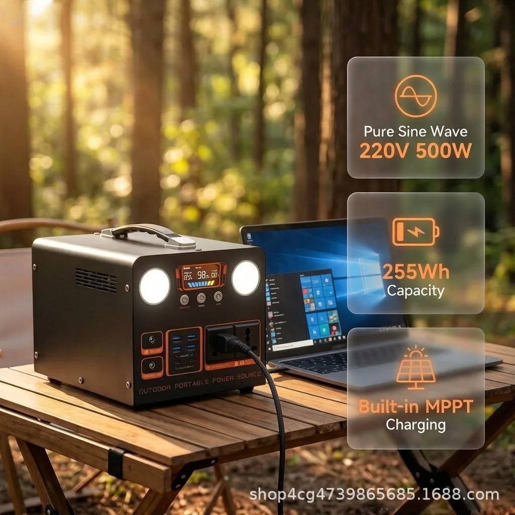 500W Portable Power Station 266Wh Solar Generator AC 220V for Live Streaming Vending Camping Emergency