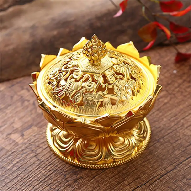 Lotus Flower Incense Burner Buddhism Buddha Holder Brass Mini Sandalwood Censer Incense Metal Craft Home Decoration