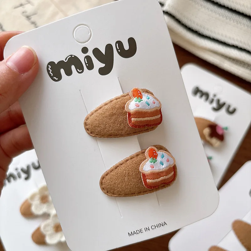 

2pcs/set Milky Coffee Baby Hair Clips Small Droplet Shape BB Barrettes Cute Floral Cartoon Fringe Bangs Clips for Toddlers