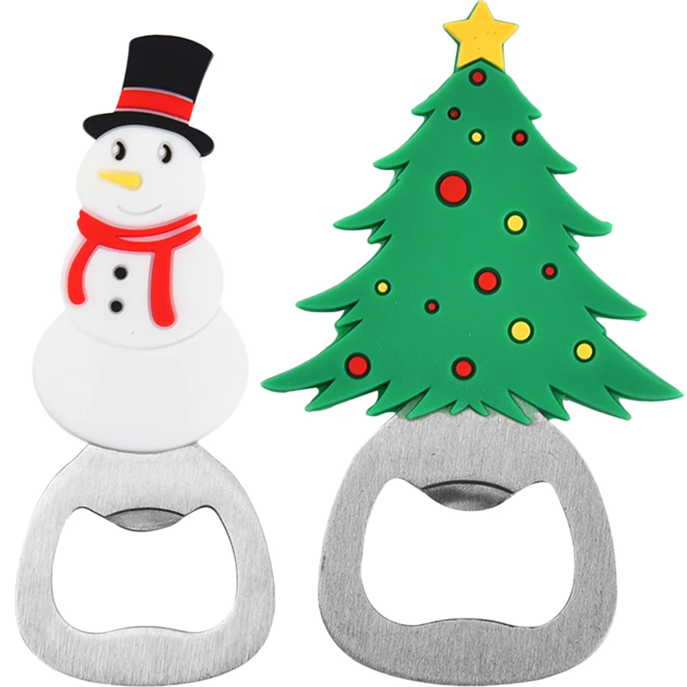 

2 Pcs Xmas Can Lid Opener Bottle Christmas Presents Tree Snowman Beer Silica Gel