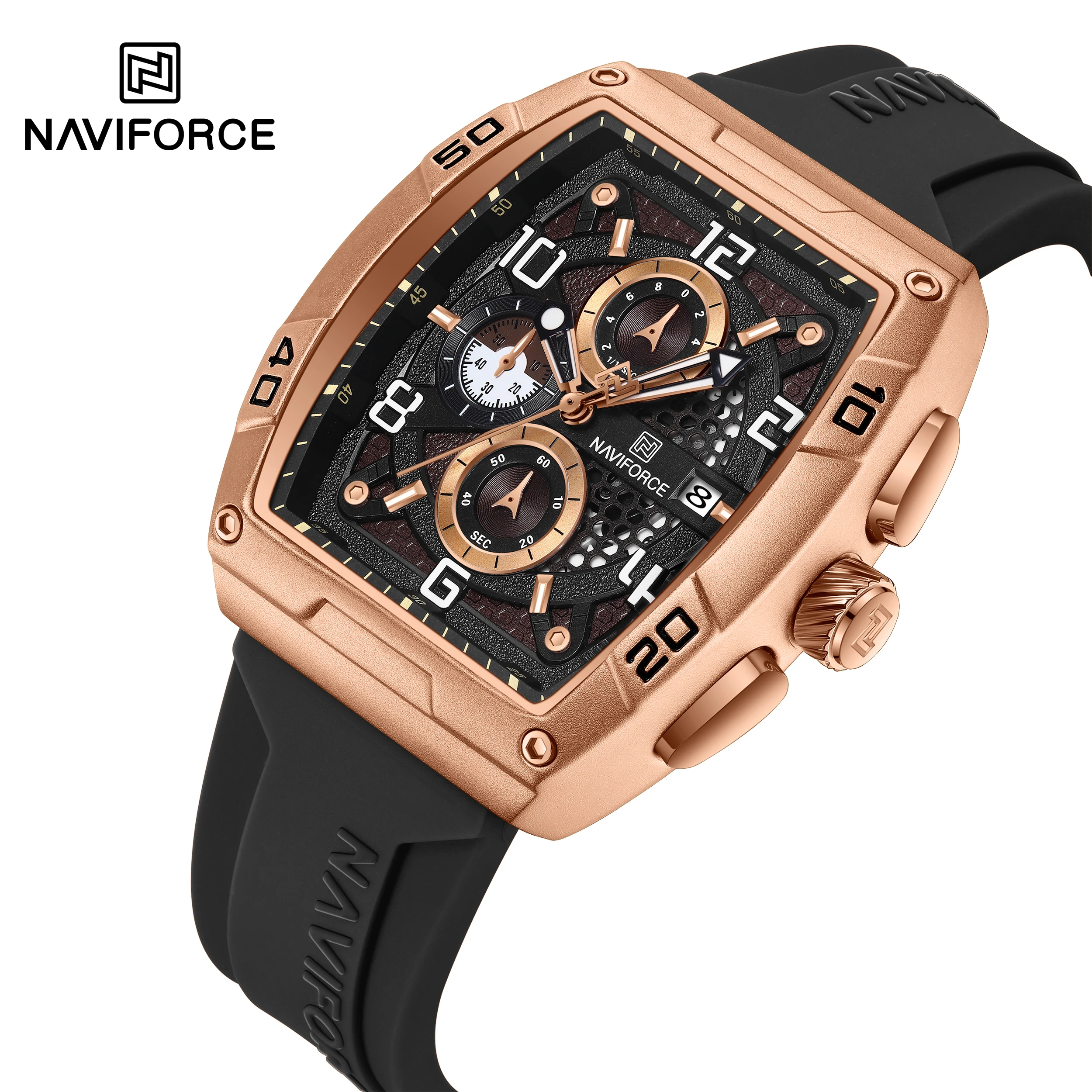 NAVIFORCE Men High End Watch Male Casual Fashion Wrist Watch Quartz Calendar Multi-function Large Dia Waterproof PU Clock