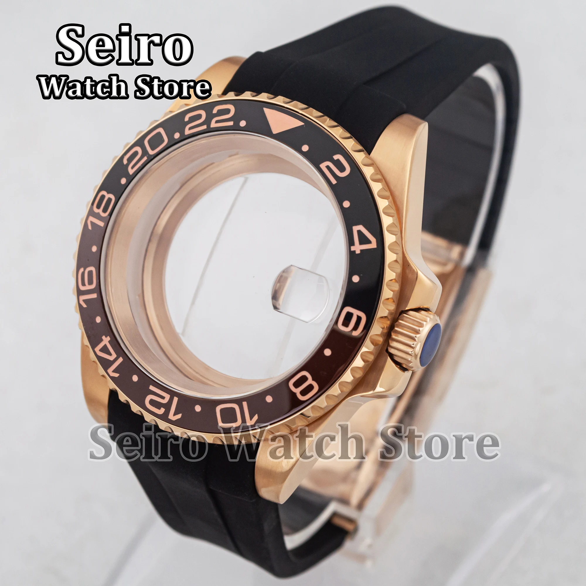 

40MM NH35 Case Rubber Strap Stainless Steel GMT PVD Rose Gold Sapphire Glass 10ATM Waterproof Watch Parts for NH34 NH36 Movement