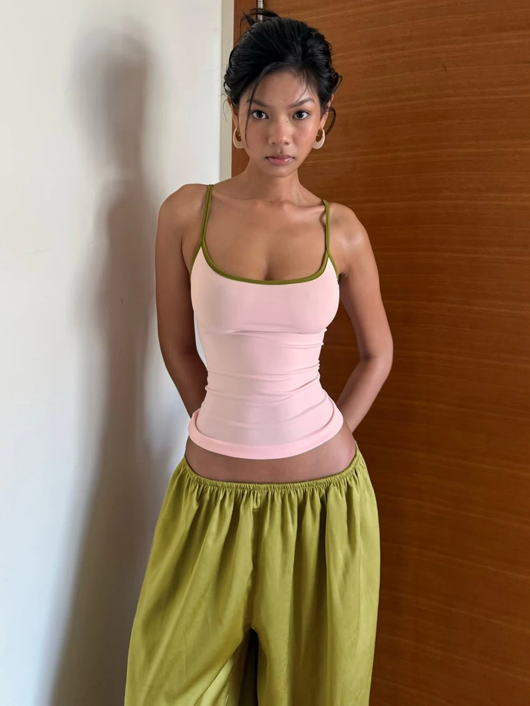 Sisjuly Fashionable Pink Slimming Strap Casual Pants Set Women's Loose Wrinkle Leisure Suit Daily Wear Summer Collection