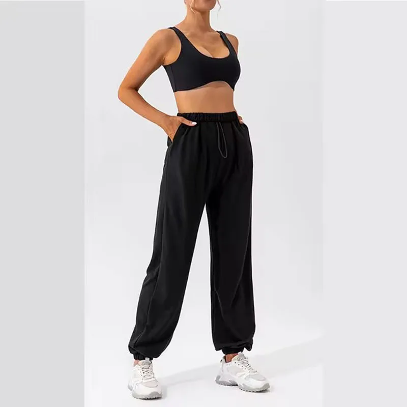 Nuevos pantalones de chándal deportivos sueltos con cintura para mujer, pantalones de pierna recta versátiles e informales para exteriores para mujer