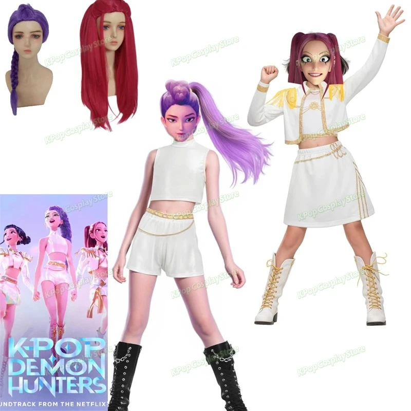 

New Anime Kids Demon Hunters KPop Cosplay Costume Rumi Mira Zoey White Singing Suit Girls Halloween Carnival Party Role Playing