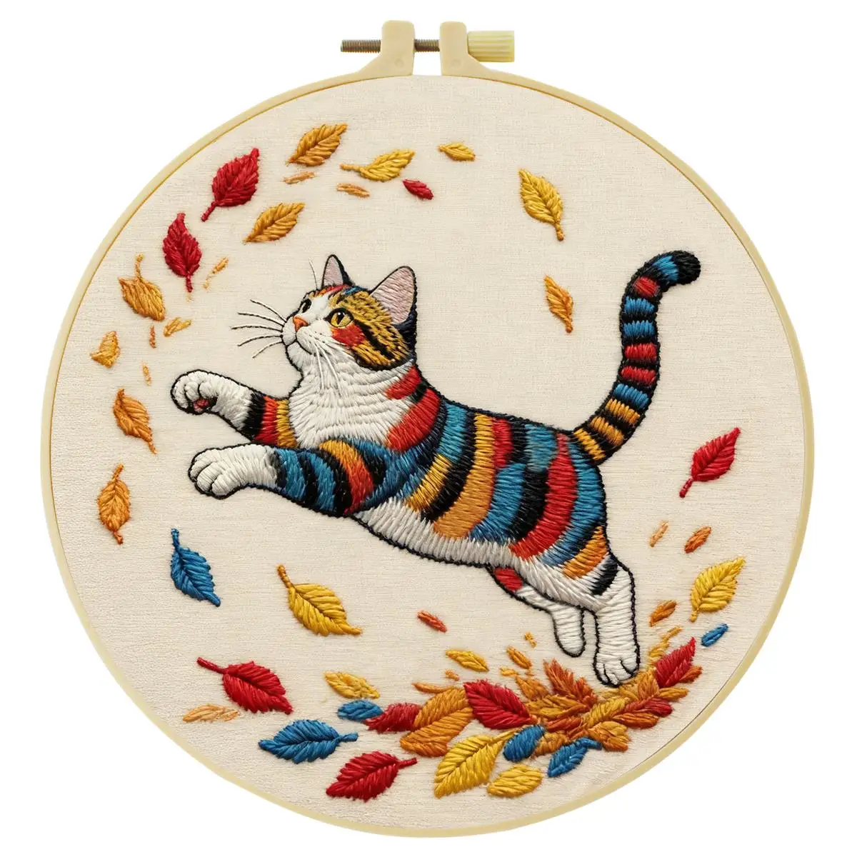 1 Stück 20X20CM/15X15CM 7,87/6,3 Zoll Farbiges Katzen-Stickerei-Starter-Kit DIY-Kit DIY-Stickerei-Set Handarbeiten Nadelkunst – Detail 3