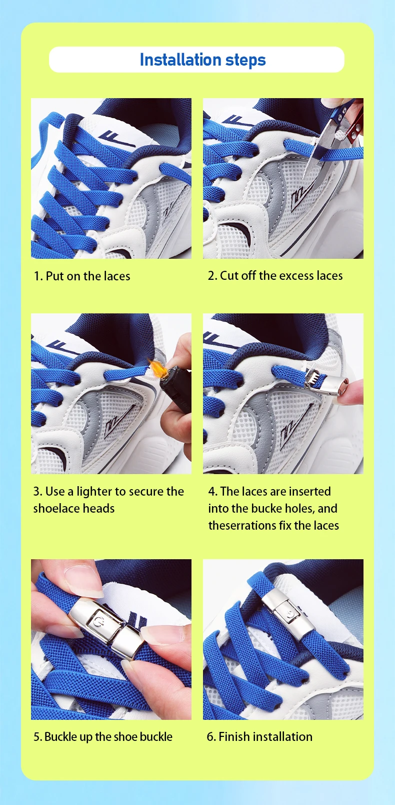 2 Paar 8mm Schnürsenkel ohne Binden, Schnürsenkel mit Druckverschluss, elastische Schnürsenkel für Sneaker, Kinder und Erwachsene, breite flache Schnürsenkel für Schuhe – Detail 6