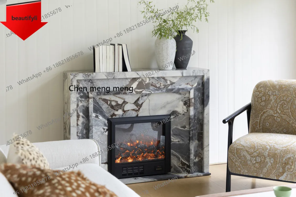 

Rare blue Turkish marble simulation fire heating with speakers solid wood fireplace a48