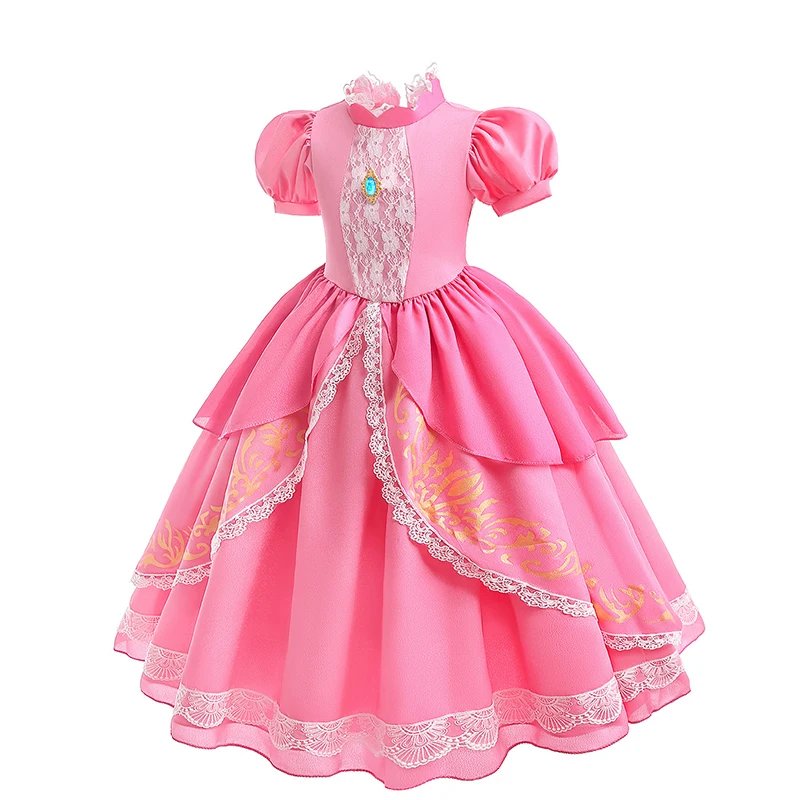 Peach Princess Dress Girl 2-10 Yrs Daisy Cosplay Costume Rosalina Dress Up Clothes Children Birthday Theme Party Carnival Outfit view 2