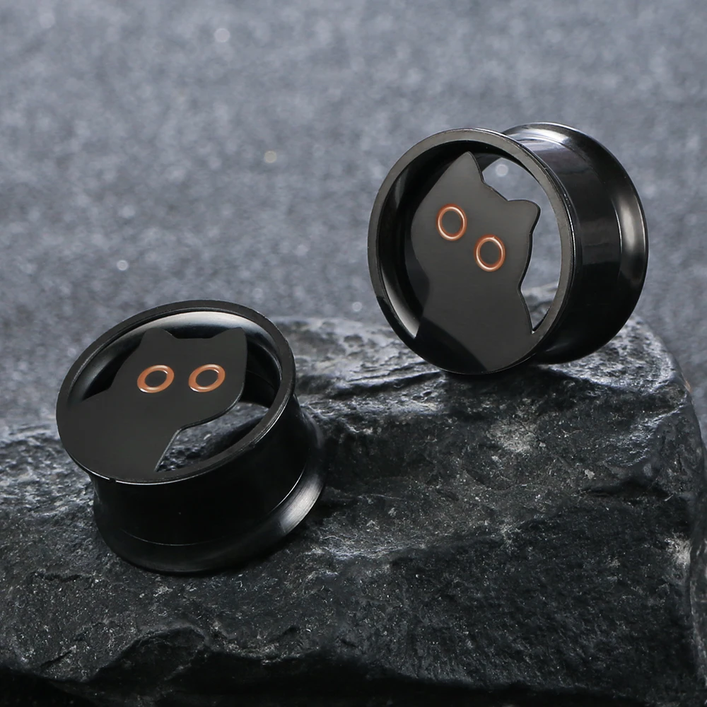 Giga 2PCS Cute Cat Ear Tunnels Plugs Gauges Expander Stainless Steel Double Flare Stretcher Earrings Body Piercing Jewelry