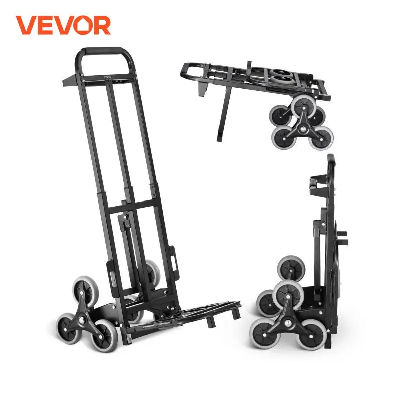 VEVOR 460 lbs Stair Climbing Cart Folding Hand Truck Dolly with Handle 6 Wheels & 2 Elastic Ropes for Shopping Moving Warehouse