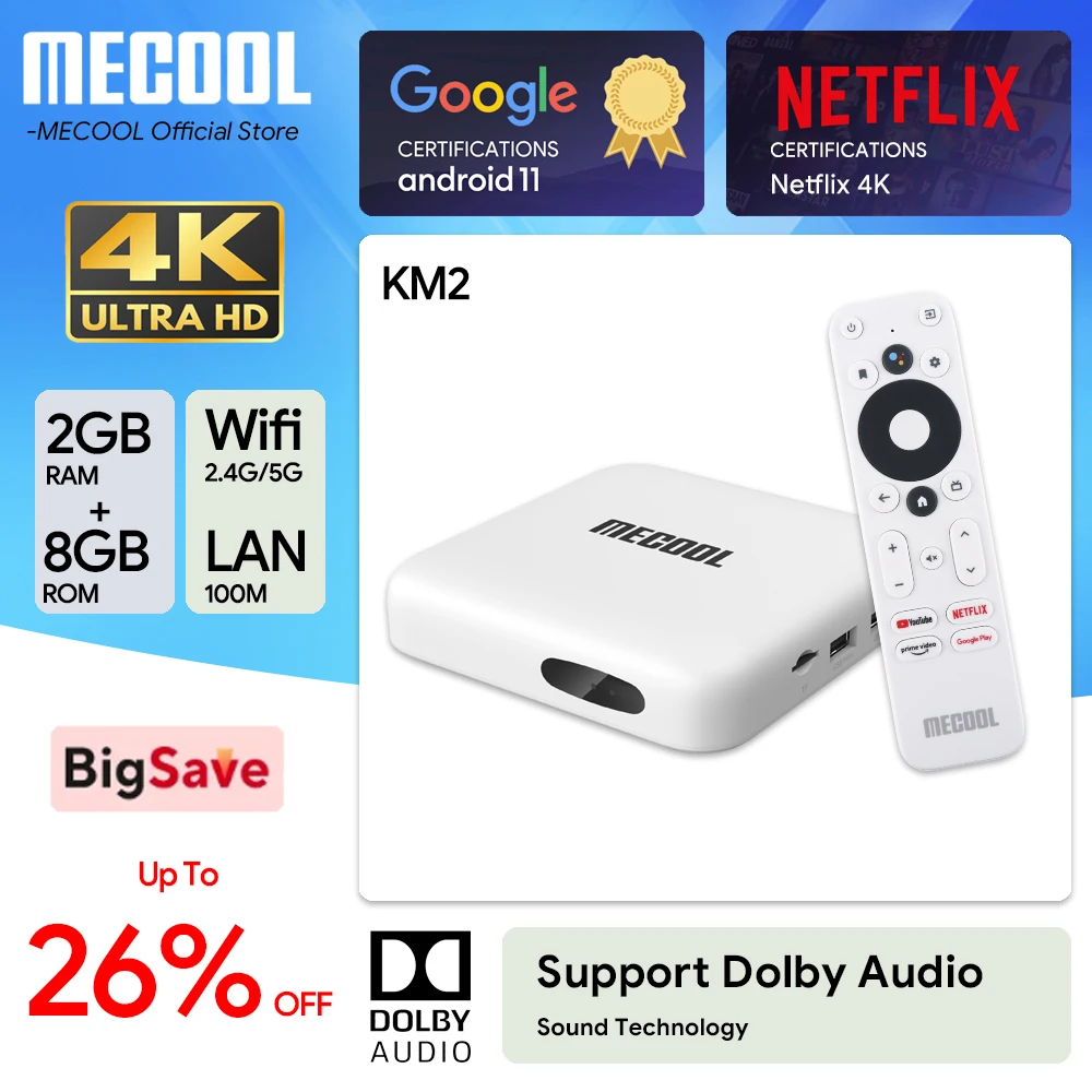 

Mecool KM2 Android TV Box 4K Amlogic S905X2 2GB DDR4 USB3.0 SPDIF Ethernet WiFi Multi-streamer HDR 10 TVBOX Home Media Player