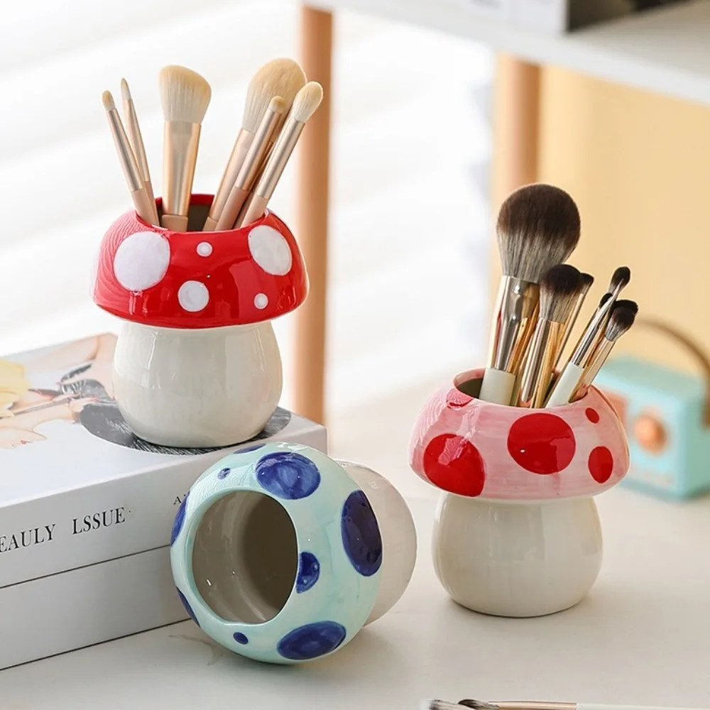 Aesthetic Cartoon Mushroom Pencil Holder Multifunction Girly Brush Storage Bucket Creative Funny Makeup Brush Storage Gifts