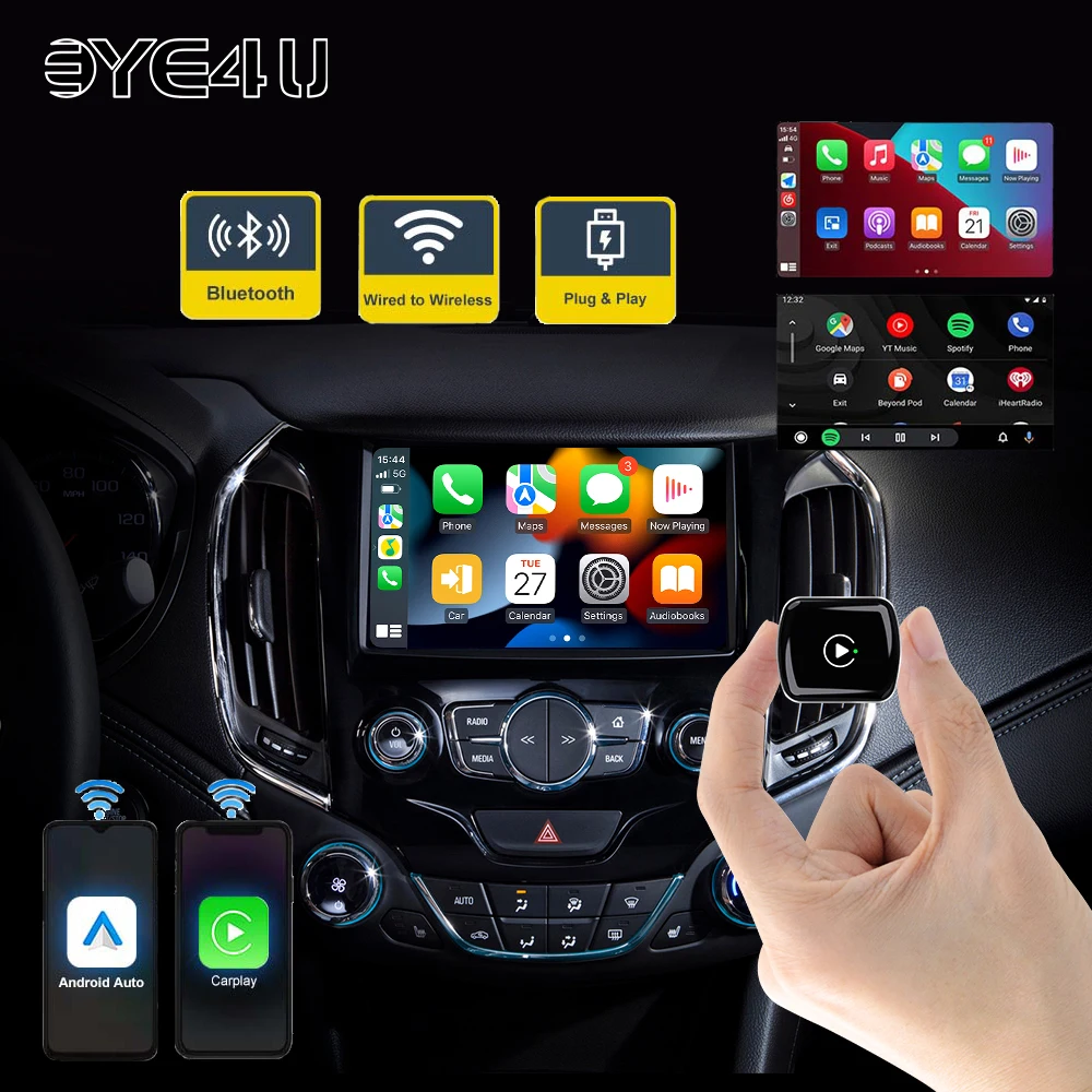 

2в1 Автомобильный AI Box Беспроводной адаптер Android Auto Mini Carplay iOS Plug And Play для автомобиля с проводными автомобильными интеллектуальными системами CarPlay