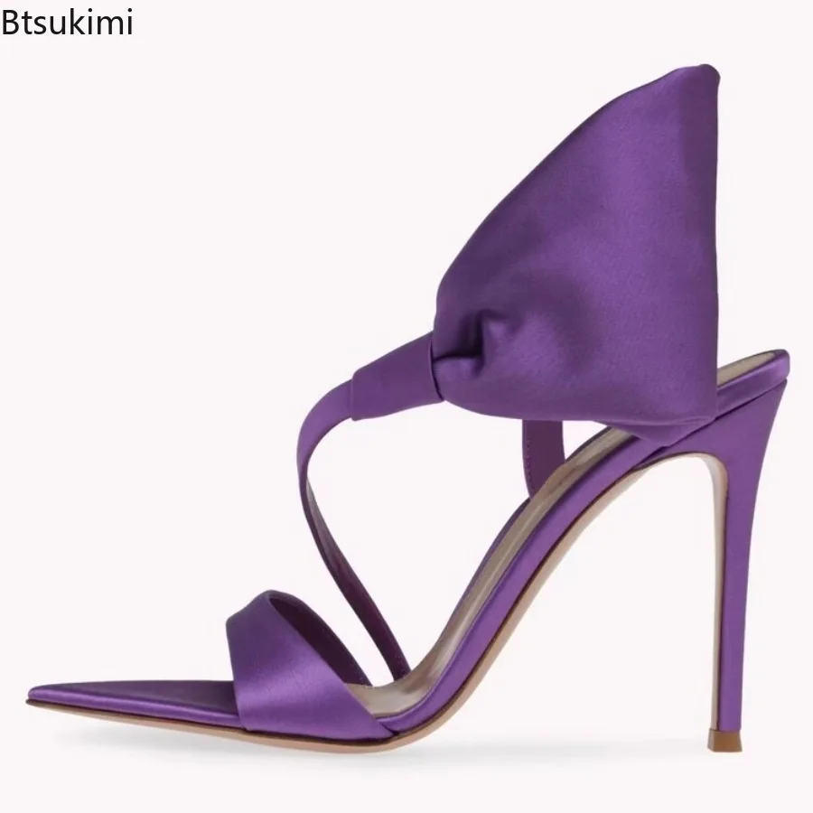 

Women's Satin Bows Sandals Slipper Solid Color Slip-On Fashion Elegant Concise Customize Wedding Shoes Pointed Toe Thin Heels