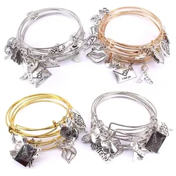 5pcs Bangle Set Wire Bracelets for Women Girls Jewllery Mixed Lips Best Friends Breast Cancer Love Heart Charm Bracelets C041
