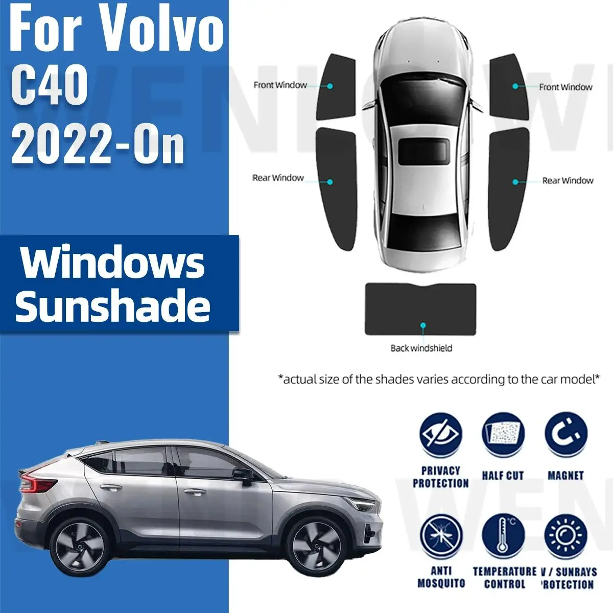 For Volvo C40 2022 2023 2024 Car Sunshade Shield Magnetic Front Windshield Frame Blind Curtain Rear Side Window Sun Shade Visor