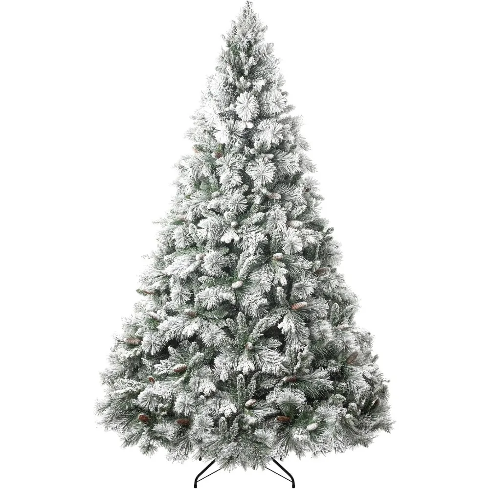 شجرة عيد الميلاد الاصطناعية البلورية بطول 7.5 أقدام من جلاسكو مع مخاريط صنوبر، وتحكم في دواسة القدم، ونصائح فرع 1556، و750 أضواء دافئة، وم #5