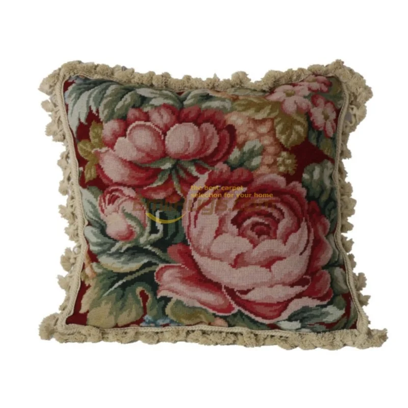 needlepoint floral pillow ethnic woven embroidered cushion high density Victorian style handcrafted cushions