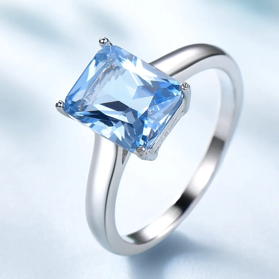 

Nano Sky Blue Ring Rectangle Rings 925 Sterling Silver Ring for Women Wedding Fashion Jewelry Summer-Ready Lightweight Jewelry