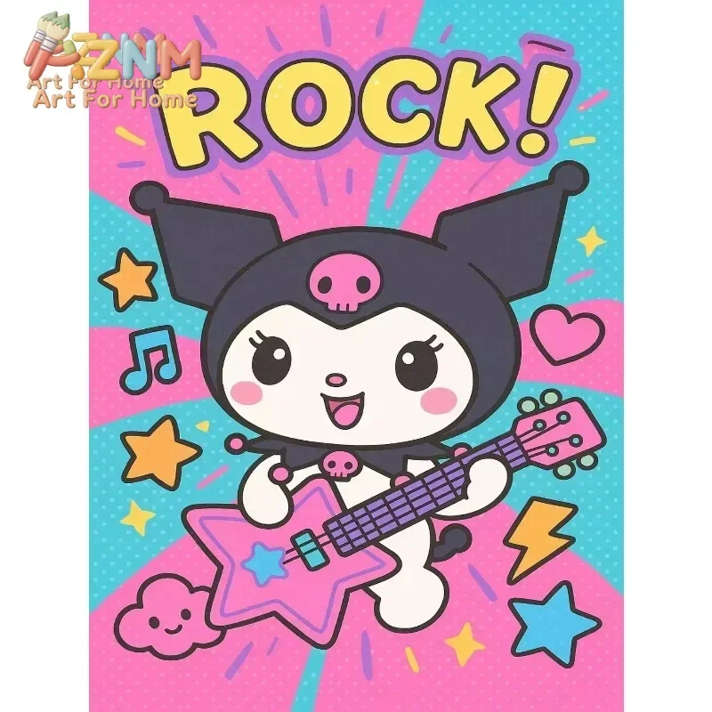 AZNM Kuromi Rock Music Guitar Cartoon Canvas Poster Unframed Wall Art Print for Girls Bedroom Home Decor