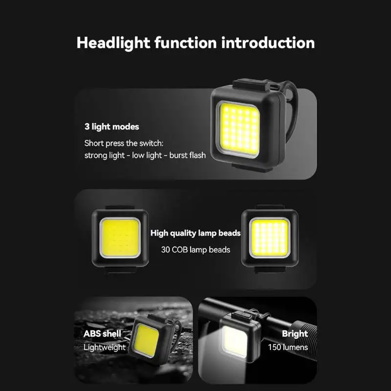 2 PCs Mini Mountain Bike Light Multifunctional Strong Light Bicycle Front Light Outdoor Backpack Buckle Light Bicycle Flashlight