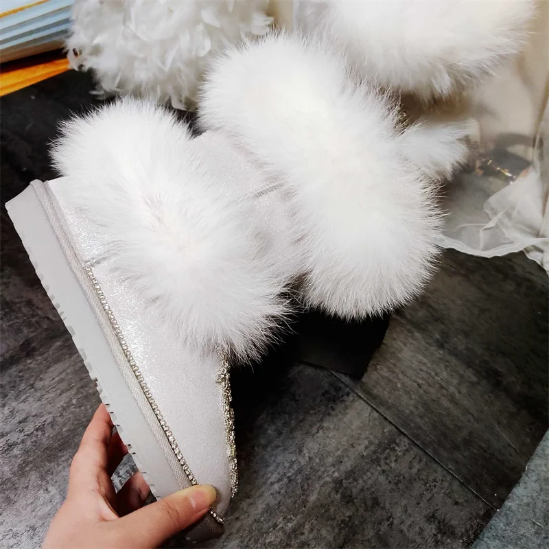 Fur one-piece boots Pearl handmade custom boots Winter plus wool fox hair boots women size 35-44